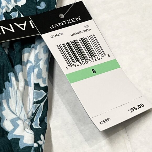 Jantzen Swimsuit Womens 8 Green Floral One Piece Preppy Beach Vacation Tropical - Picture 4 of 5